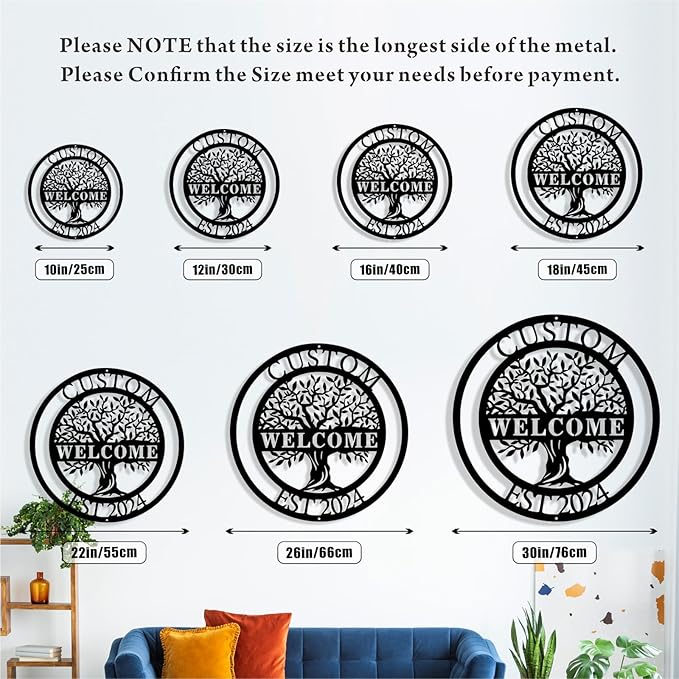 Personalized Tree of Life Metal Sign Wall Art Decor, Custom Wedding Gifts for Couples, Custom Family Name Sign, Christmas Valentine's Day Housewarming Gifts