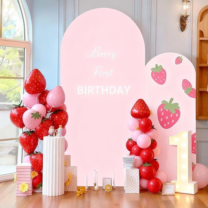 7.2FT Pink Arch Backdrop Cover - Polyester Fitted Wedding Arch Stand Covers Round Top Chiara Arch Backdrop Cover for Birthday Party Banquet Photo Background Decoration