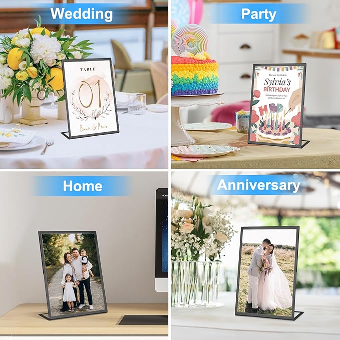 EHWINE 12 Pack Acrylic Sign Holder 8.5 x 11, Black Picture Frame Stand up Table Top Sign Holders, Slanted Back Paper Holder Clear Display Stand Menu Flyer Holder for Wedding Party
