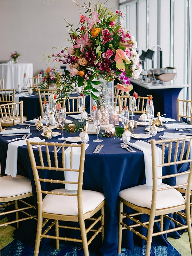 10 Pack Navy Blue 90 Inch Round Polyester Tablecloths - Wrinkle & Stain Resistant, Perfect for Weddings, Parties & Everyday Use