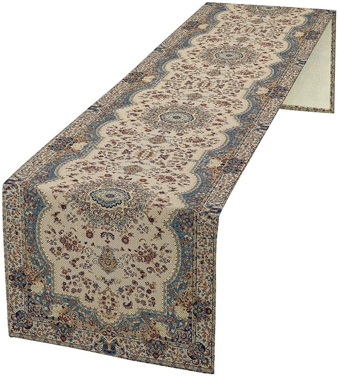 Boho Vintage French Table Runner,Retro Flower Rustic Country Style Floral Print Pattern for Home Kitchen Table Decor Dining Coffee Room Garden Party Decor 13x72in