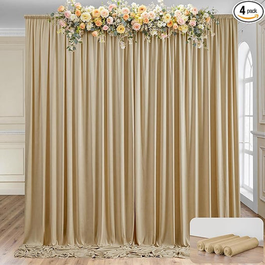 20×14 ft Wrinkle Free Beige Backdrop Curtain for Weddings Parties, 4 Panels 14ft Silky Polyester Wedding Drapes Backdrop Photo Back Drop Cloth for Birthday Baby Shower Photography Backgrounds