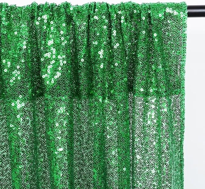 Eternal Beauty 2 PCS Sequin Backdrop Curtain, Sequin Wedding Backdrop for Christmas Party, Birthday (Green 2FTx8FT)