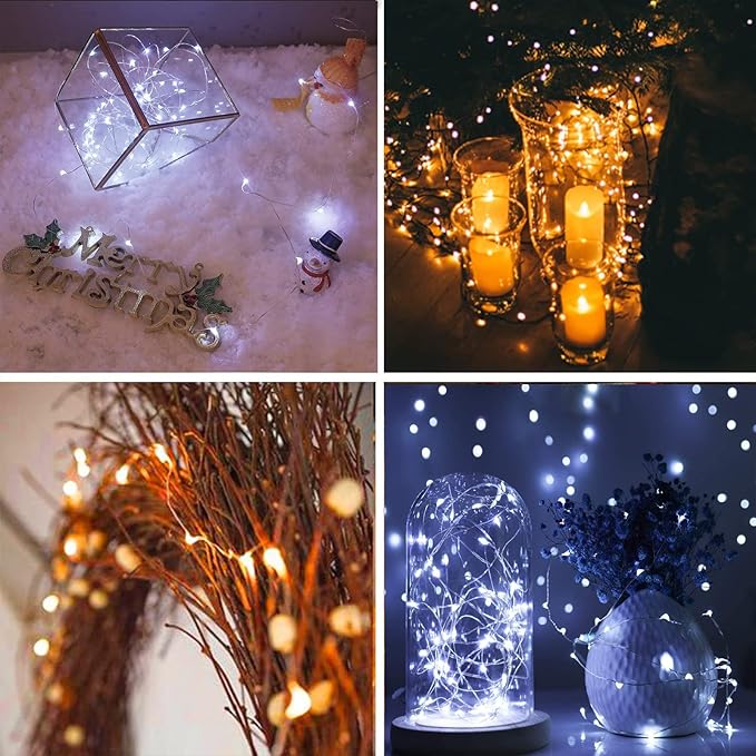 16 Pack 30 Led Fairy Lights Battery Operated String 10 Feet Waterproof Twinkle Mason Jar Silver Wire Firefly for Christmas Party W+wt