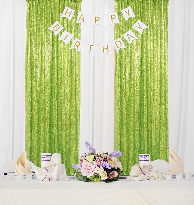 ShinyBeauty Green Sequin Backdrop Curtains 8ft 2 Panels Glitter Backdrops for Photoshoot Shimmer Background Wedding Backdrop Party (4FTx8FT,Olive Green)