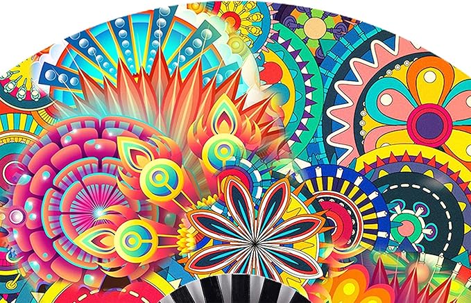 Amajiji Large Folding Hand Rave Fan Popping Fan for Line Dancing Clacking Fans for Boots On The Ground Dance,Party,Decoration,Festival (Dream Ｆlower)