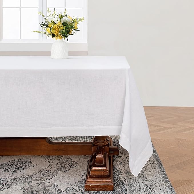 Linen World Linen Tablecloth, 100% French Linen White Tablecloth 55" x 55" Inch, Washable Square Tablecloth for Dining, Outdoor, Weddings and Restaurants, Decorative Valentine Easter