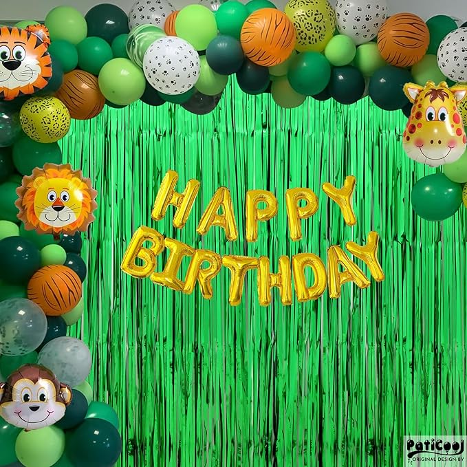 Green Streamers - Thicken 2 Pack 3.2 x 8.2 FT - Tinsel Foil Fringe Curtains Party Backdrop for Birthday, Dinosaur, Jungle, Football, Golf Party Decorations