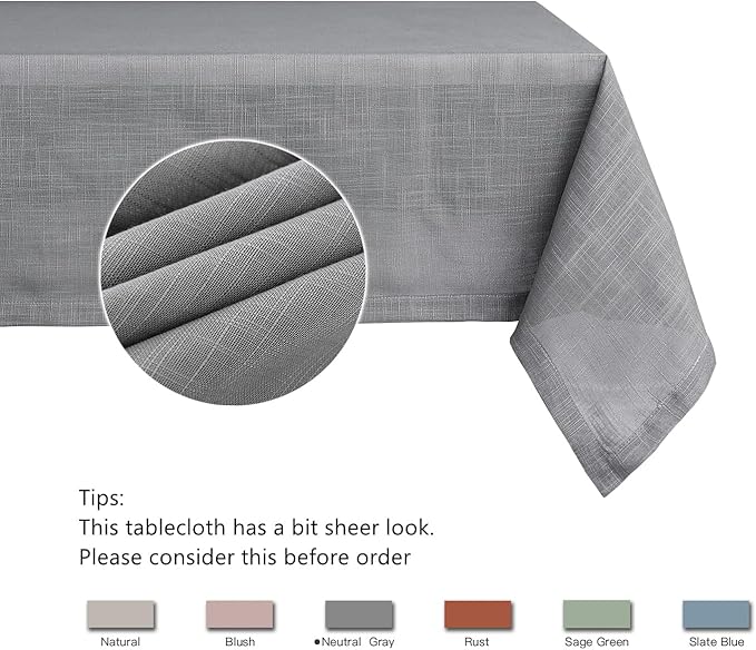 maxmill Lux Faux Linen Table Cloth with Slubby Texture Wrinkle Resistant Anti-Shrink Soft Tablecloth for Kitchen Dining Tabletop for Banquet Parties Rectangle 60 x 140 Inch Neutral Grey