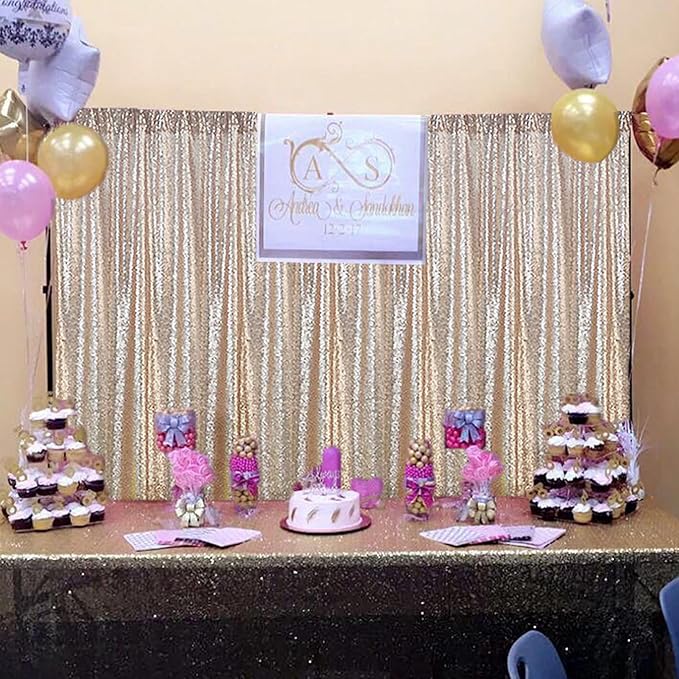 DUOBAO Champagne Backdrop Curtain 8ft Photo Background Wedding Backdrops 4FT Wide 8FT Long Shimmer Wall Curtain Champagne Gold Glitter Backgrounds Drapes for Weddings