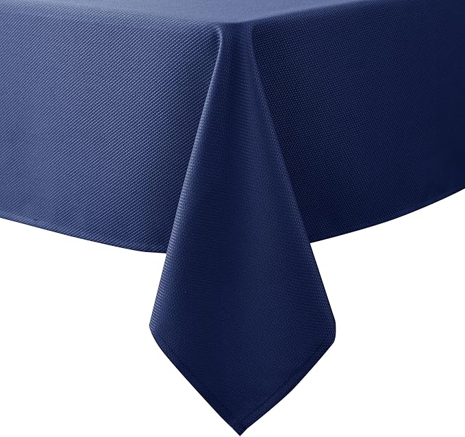 Biscaynebay Textured Fabric Tablecloths 60x84 Inches Rectangular, Navy Water Resistant Tablecloths for Dining, Kitchen, Wedding and Parties etc. Machine Washable