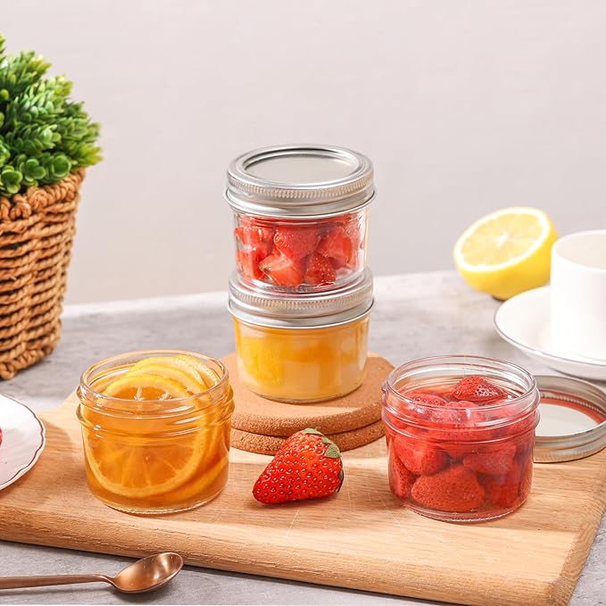 ComSaf Mini Mason Jars 4oz - 8 Pack, Regular Mouth Mason Jar with Lids and Seal Bands, Small Glass Canning Jar for Spice, Jam, Honey, Jelly, Dessert, Shower Wedding Favors, DIY Candles Decor