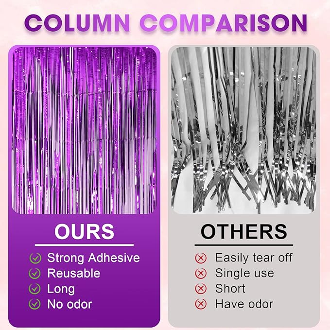 3 Pack 3.3x8.2 Feet Purple Foil Fringe Backdrop Curtains, Tinsel Streamers Birthday Party Decorations, Fringe Backdrop for Graduation, Baby Shower, Gender Reveal, Disco Party