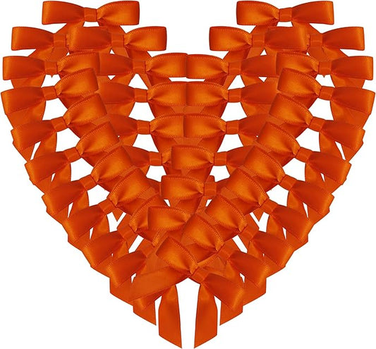 50pcs 1-1/2" Mini Orange Satin Ribbon Bows Without Twist Ties for Crafts Gift Wrapping Packing Christmas Decoration (Orange)