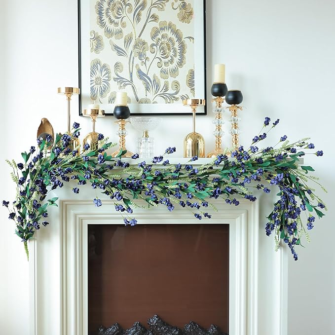 Mizii Blue Artificial Flower Garland 6FT Fake Wildflower Floral Garland Hanging Vines Spring Summer Flowers Decorations for Mantle Table Centerpieces Room Wall Fireplace Wedding Decor (Navy Blue)