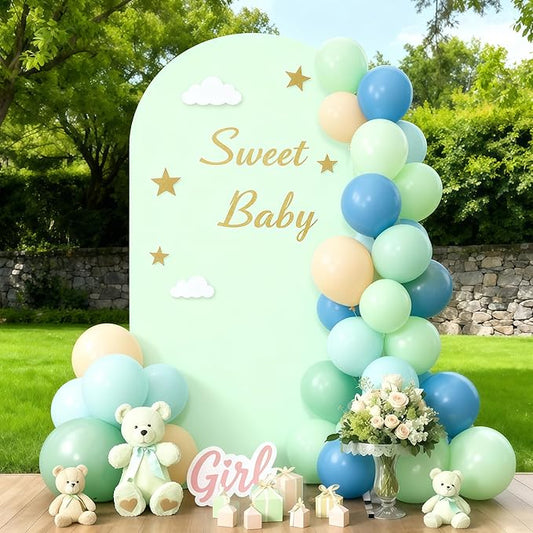 6.6FT Sage Green Arch Cover - Polyester Fitted Wedding Arch Stand Covers Round Top Chiara Arch Backdrop Cover for Birthday Party Banquet Photo Background Decoration