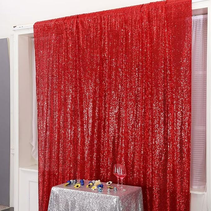 Eternal Beauty Red Sequin Backdrop, 8x10 Ft Glitter Background Curtains for Christmas Shimmer Photography Party Wedding Birthday Back Drop Decor