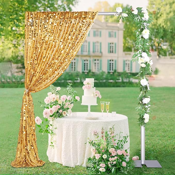 Gold Big Payette Sequin Backdrop 2 Panels 4ftx8ft Sparkly Glitter Backdrop Curtains Birthday Party Background Decoration