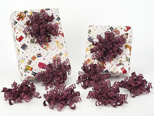 HUIHUANG Christmas Bows for Gift Wrapping Burgundy Curly Gift Bow 5 inch x 8 Counts Wine Red Self-Adhesive Xma Bows for Presents, Paper Bag, Party Favors, Wrapping Accessories