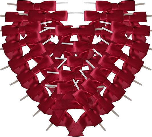 3-1/2" Burgundy Satin Ribbon Bows with Twist Ties Giant Bows for Christmas Holiday Gift Packing&Wrapping (50pcs,Burgundy)