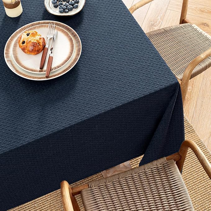 MIULEE Navy Linen Cottton Table Cloth Rectangle Tablecloth Waterproof Spillproof Cross-Star Textured Table Cltoth Decorative Farmhouse Style for Dining Party Weddings 60x120 Inch