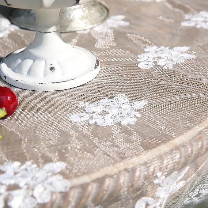 patdrea Designer White Lace Elegant Tablecloth for Rectangle Tables,Vintage Tulle French Romantic Knitted Embroidered Overlay Tablecloths Decor for Kitchen Wedding Banquet,59"*91"