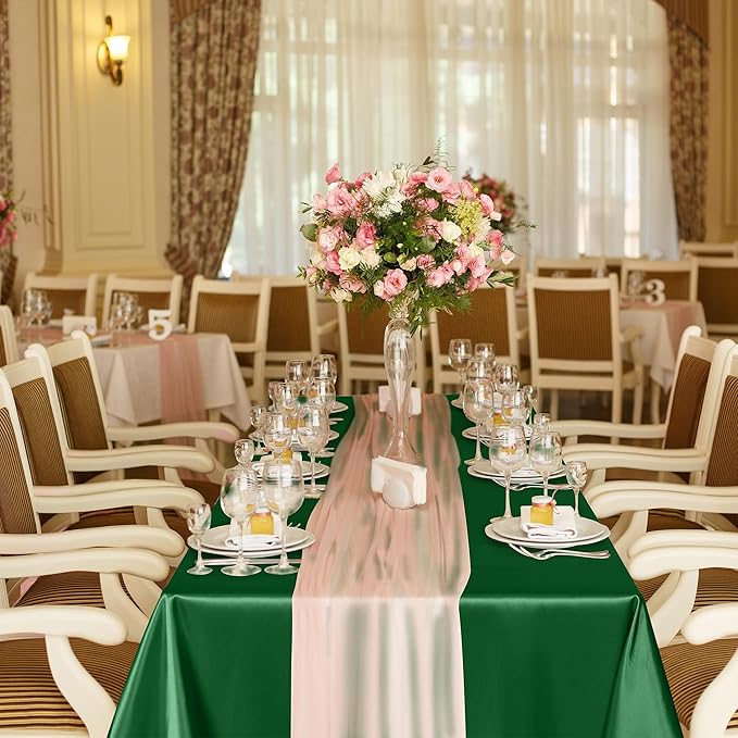 TURSTIN 4 Packs Gradient Sage Green Satin Tablecloth 102 x 58 Inch Overlay Satin Table Cover Rectangle Bright Silk Tablecloth Smooth Fabric Table Decoration for Wedding Banquet Party Events