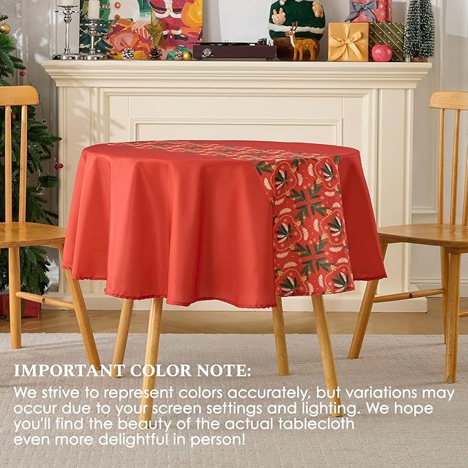 Christmas Tablecloth Round 60 Inch Waterproof, Machine Washable Checkered Polyester Table Cover for Xmas Party, Winter Holiday Home Decoration in Festive Red 1pack