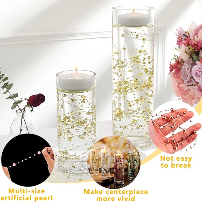 50 PCS Artificial Floating Beads for Centerpieces Vases, Black&White 8+3mm String Beads for Wedding Party Faux Pearl String for Decorating, String Pearls for Crafts Vase Filler