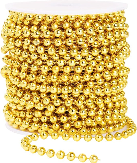 Faux Gold Pearl Beads Garland - 6mm Christmas Tree Beads 22 Yards Spool Pearl String Roll for Wedding Party Christmas Tree Decoration