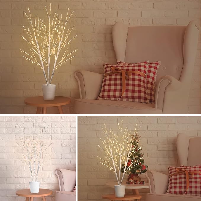 Lighted White Birch Branches With Timer 33IN 180 LED Twig for Vase Christmas Decor Artificial Tree Branch Holiday Parent