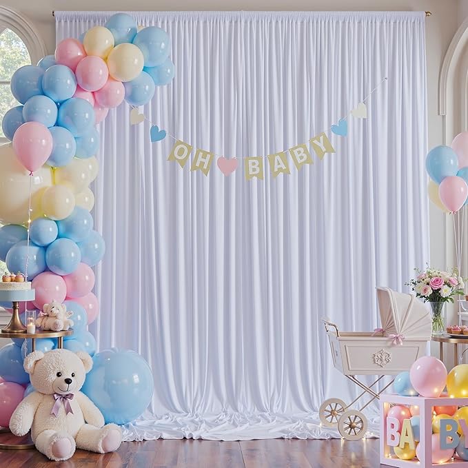 40×12ft White Wrinkle Free Backdrop Curtain, Soft Silky Easy to Drape Wedding Drapes for Backdrop, 8 Panels 12 ft Long Backdrop Curtains for Parties Birthday Baby Shower Photo Photography Background