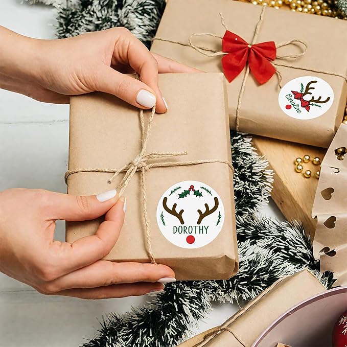 callie Personalized Christmas Stickers - Custom Name, 1.97 Inch Santa Deer Design Waterproof Merry Christmas Stickers Labels for Envelopes Seals Crafts Cards Gifts (30PCS)