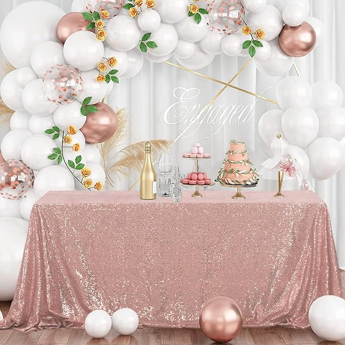 OQSQ Rosegold Sequin Tablecloth 50x80 inch, Glitter Drape Table Cloth, Sparkle Sequence Table Overlays for Thanksgiving Day Wedding Birthday Party Baby Bridal Shower