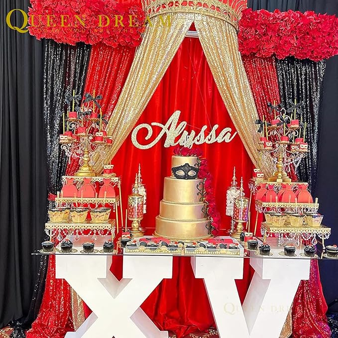 QueenDream Red Sequin Backdrop 2 Panels 2FTx8FT Christmas Party Backdrop Curtains Glitter Photo Background Wedding Stage Decorations