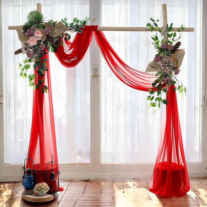MDS Halloween Chiffon Draping Fabric - 2 Panel, 30" Wide x 75ft Long - Sheer Spooky Arbor & Canopy Drapery for Haunted House Backdrops, Party Ceilings, DIY Costumes & Themed Events - Red