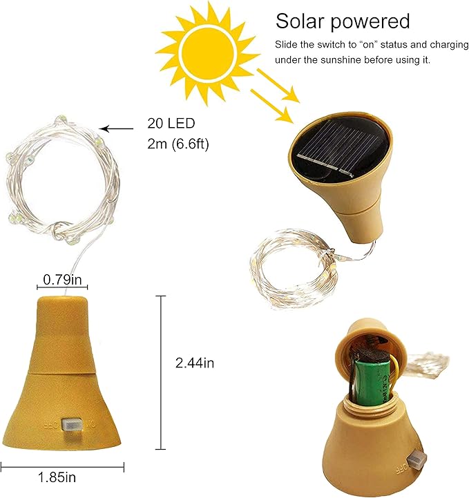 Upgraded 8 Pack Solar Wine Bottle Lights, 20LED Silver Wire Cork Lights Waterproof Fairy Lights for Liquor Bottles Crafts Party Wedding Halloween Christmas Decor(Cold White)