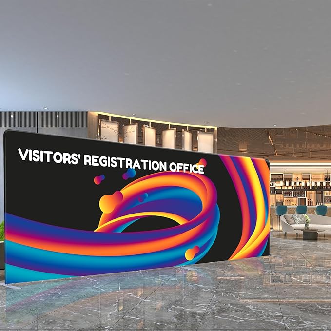 Custom Stand Backdrop with Aluminum Stand, 7.5x20ft Commercial Tension Fabric Banner, Single-Sided Printing for Trade Show, Weddings, Party, Business