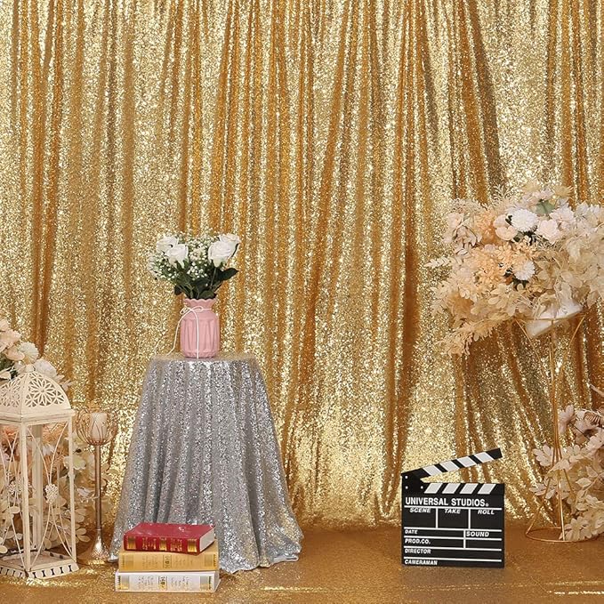SquarePie Sequin Backdrop Gold 7FT x 7FT Background for Wedding Party