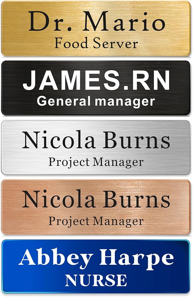 Magnetic Name Tags Personalized - Metal Engravable Name Badges with Pin or Strong Magnetic Backing for Teachers, Kids, Business, 1x3 Inch (Black, Design 1)