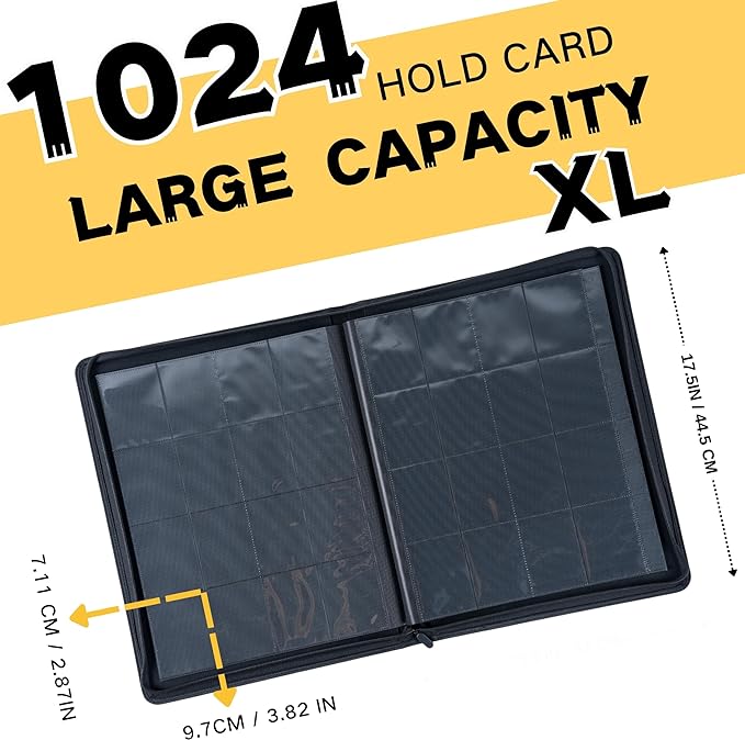 1000+ Pockets Trading Card Binder, 16-Pocket Card Ablum Compatible with MTG,Sports Cards & Other Standard Size Trading Cards (Black)