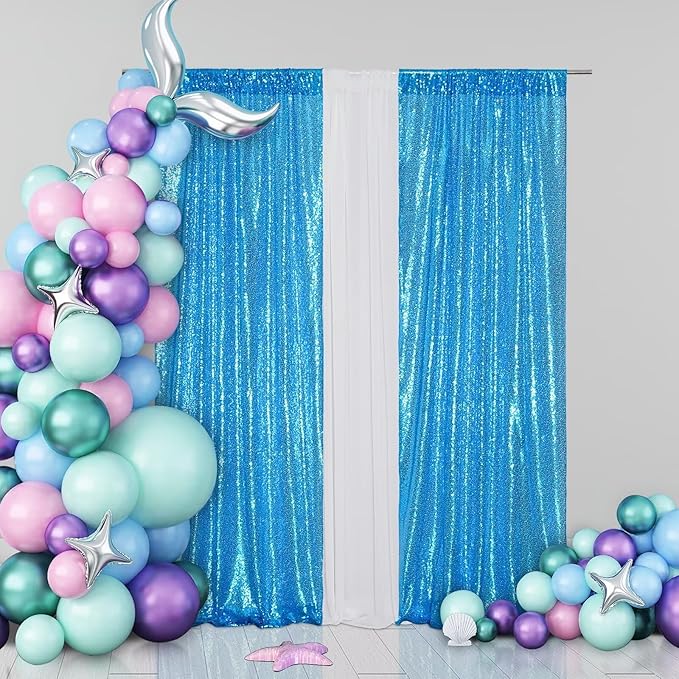 Eternal Beauty 4 PCS Sequin Backdrop Curtain, Sequin Wedding Backdrop for Christmas Party, Birthday (Turquosie 2FTx8FT)
