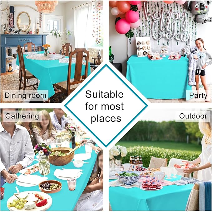 Hiasan 2 Pieces Solid Square Tablecloth - Waterproof and Spillproof Washable Polyester Fabric Table Cloth for Kitchen and Dining Room, Aqua, 54 x 54 Inch