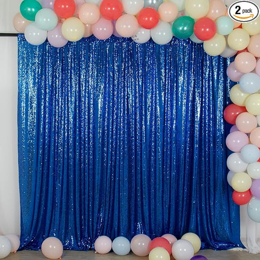 ShinyBeauty Shimmer Royal Blue Backdrop Curtain 7Ftx7Ft Photo Backdrops Blue Photograph Background Sequin Curtains for Parties, Camera, Birthday, Graduation, Holiday Decor