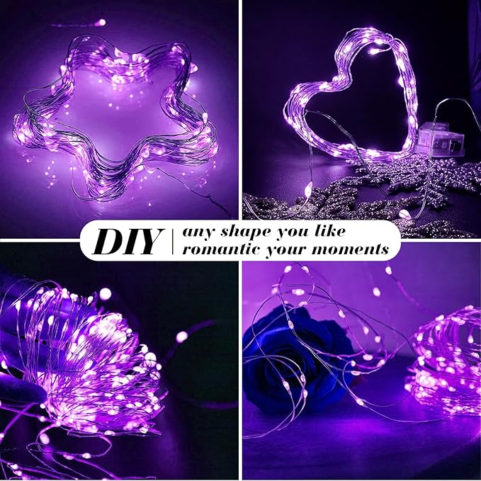 ZGWJ 12 Pack Fairy Lights Battery Operated, 7ft 20 Mini LED Fairy String Lights Silver Wire 3 Modes for DIY, Parties, Wedding, Bedroom, Halloween Christmas Decoration Purple