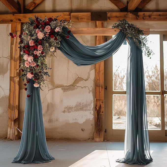Wokceer Wedding Arch Draping Fabric Grey Blue 28.7" x 20FT Sheer Drapes Backdrop for Ceremony, Birthday Party, Bridal Shower Decoration