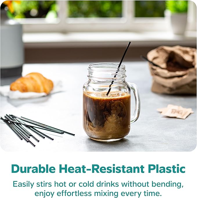 Comfy Package [7 Inch - 1000 Count] Black Coffee Drink Stirrers & Cocktail Straws - Disposable Plastic Sip Stir Sticks for Hot & Cold Beverages (Pack of 2)