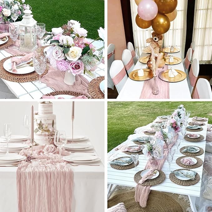 Dusty Pink Table Runner Cheese Cloth 10ft Gauze Runner Boho Cheesecloths Table Runner for Wedding Bridal Shower Birthday Sheer Fall Thanksgiving Boho Table Decoration