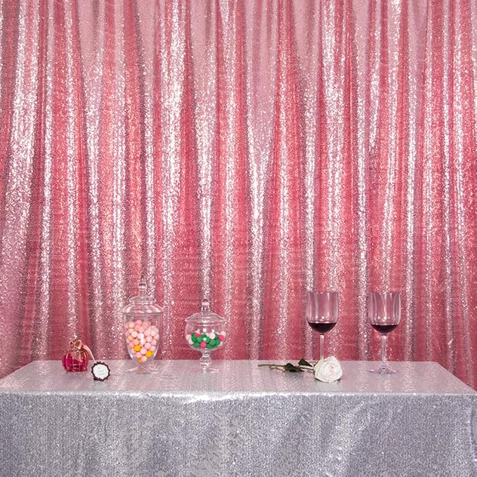SquarePie Sequin Backdrop Curtain Not See Through Thick Glitter Background for Party 6FT x 6FT Fuchsia Pink