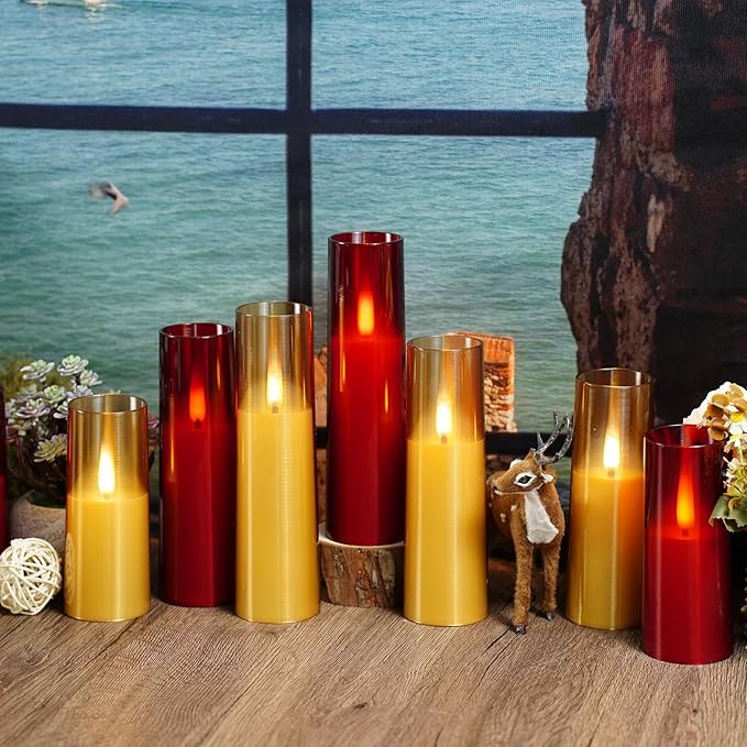 Flameless LED Candles, Upgraded Realistic Flickering Flame Battery Operated Candles with Remote Timer, Acrylic Electric Set of 5 for Romantic Ambiance and Home Decoration（Red）